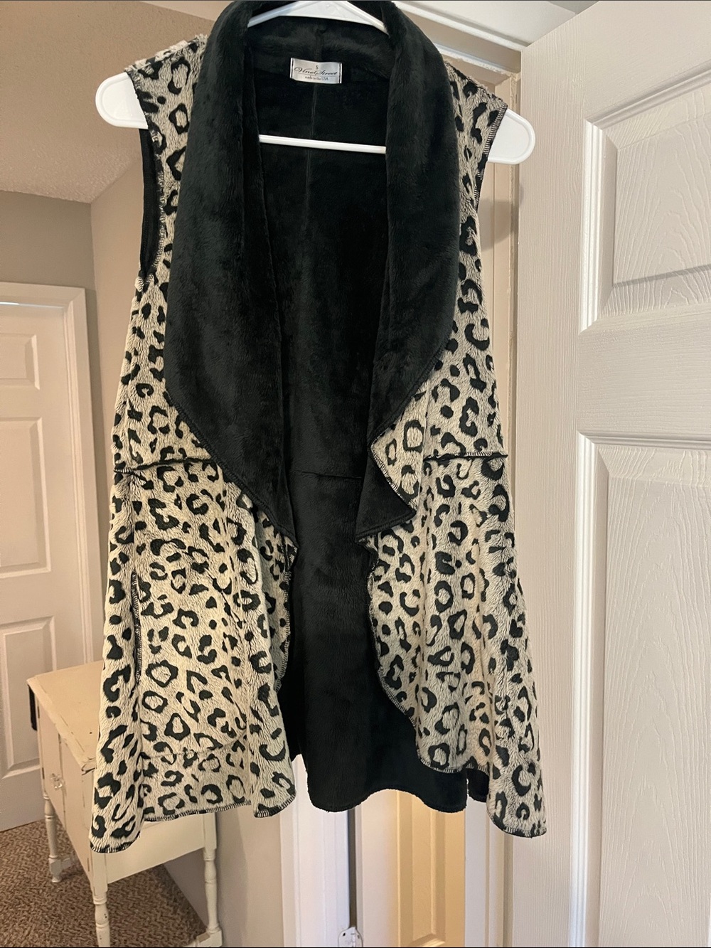 Vine Street Black and Cream Leopard Faux Fur Draped Vest